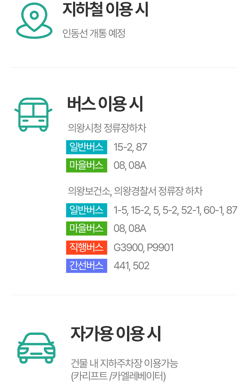 의왕참푸른치과 교통안내 - 인동선 개통 예정, 의왕시청 정류장 버스 15-2·87·08·08A, 건물 내 지하주차장